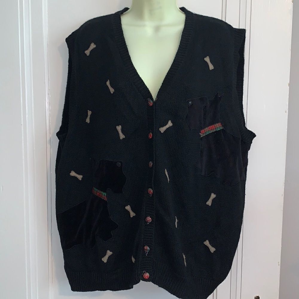 Vtg Scottie dog black sweater vest